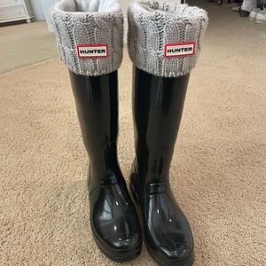 Hunter Original Tall Gloss Boots WITH SOCKS (grey and light pink cream)